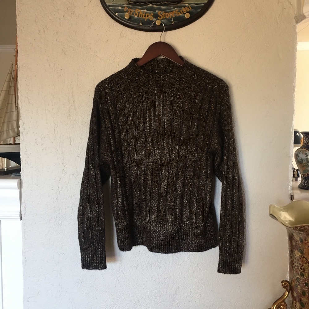 Lou & Grey Shimmer Ribbed Mock Neck Wool Blend Sweater